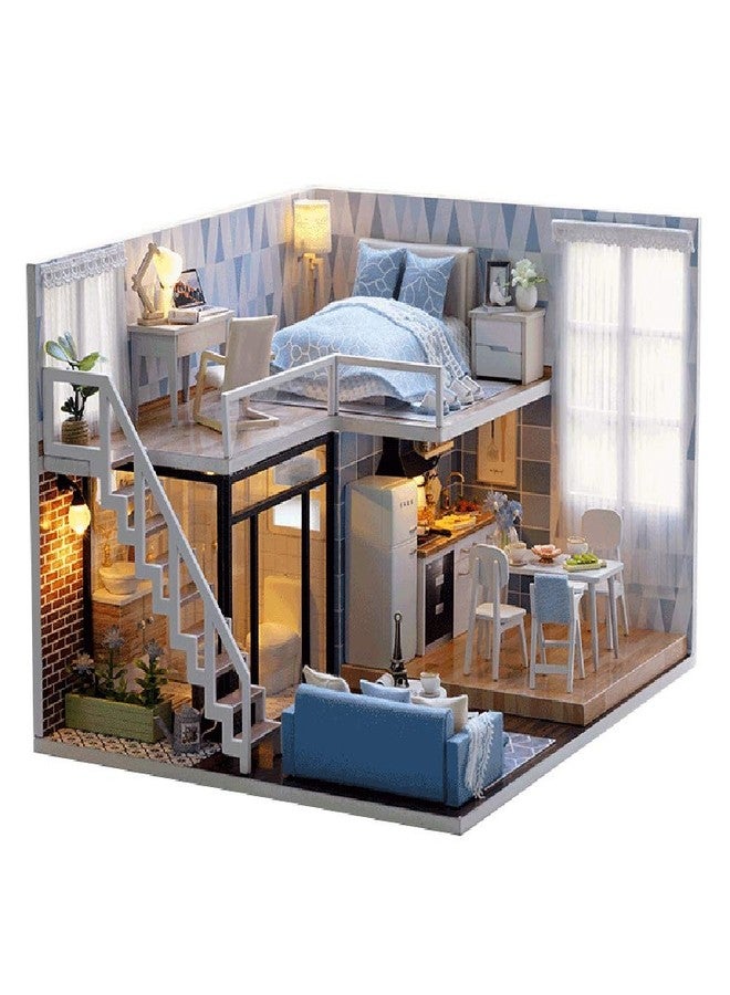 CHEOTIME DIY Miniature Dollhouse Kit with Furniture, DIY LED Wooden Kit Plus Dust Proof and Music Movement, Mini Wooden Doll House Creative Room for Valentine's Day Gift - Image 1